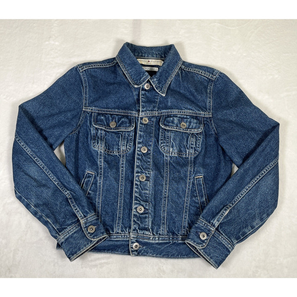 VIntage Tommy Hilfiger Woman Blue Denim Jacket Trucker Pockets Medium Charity - Picture 1 of 16